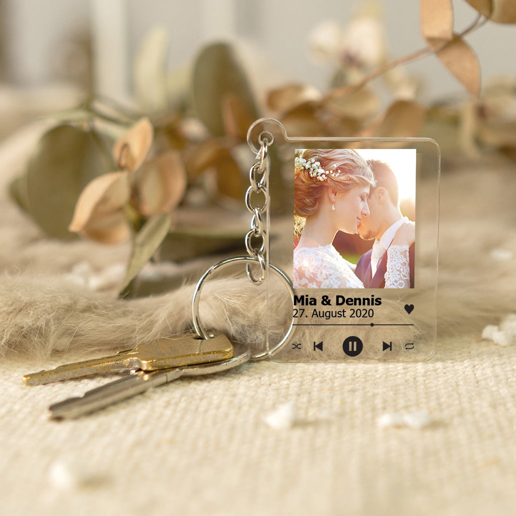 Schlüsselanhänger Song Cover Glas Bild mit Foto - Titel und Musikalbum inkl.