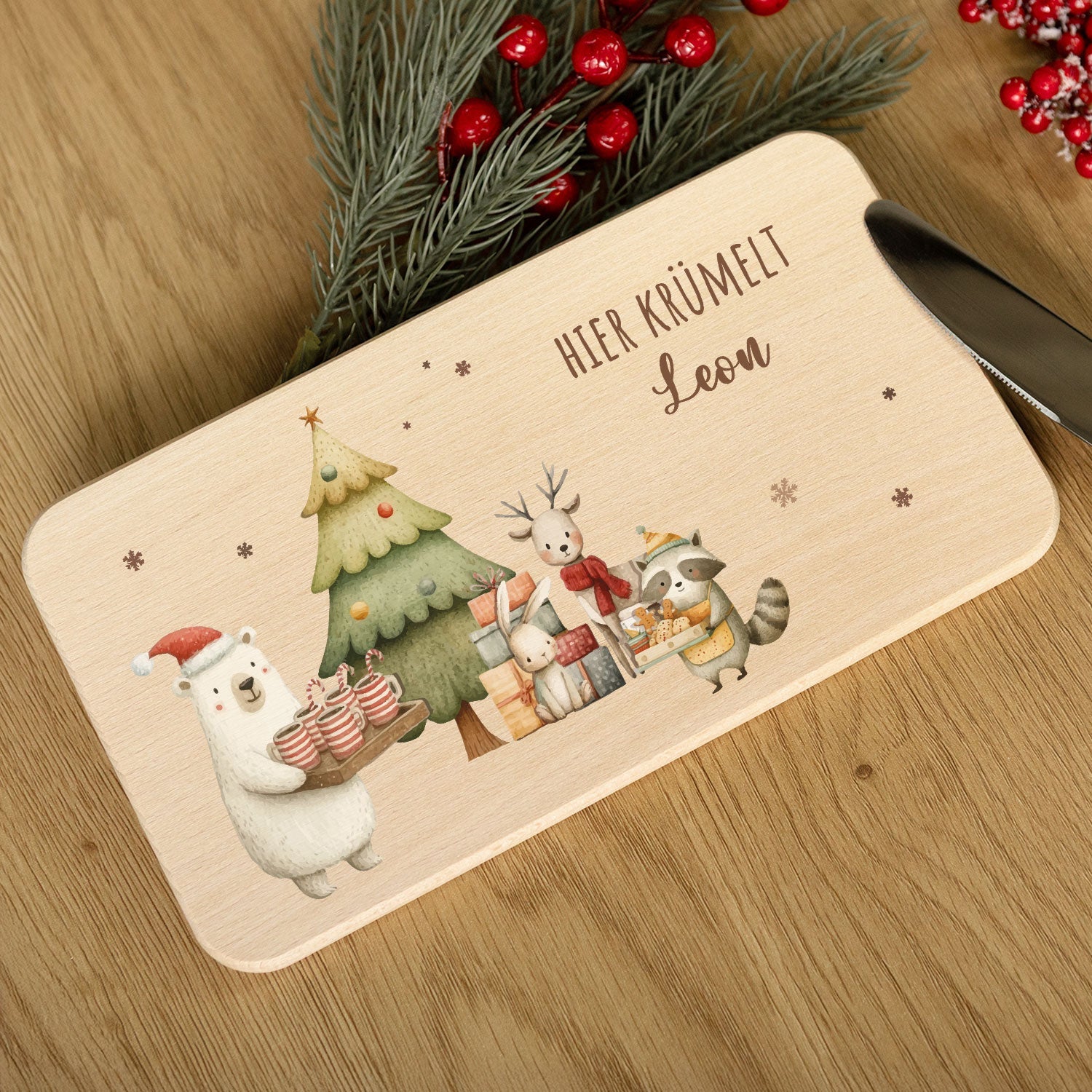 Frühstücksbrettchen zu Weihnachten - Festvorbereitung - personalisiert mit Name