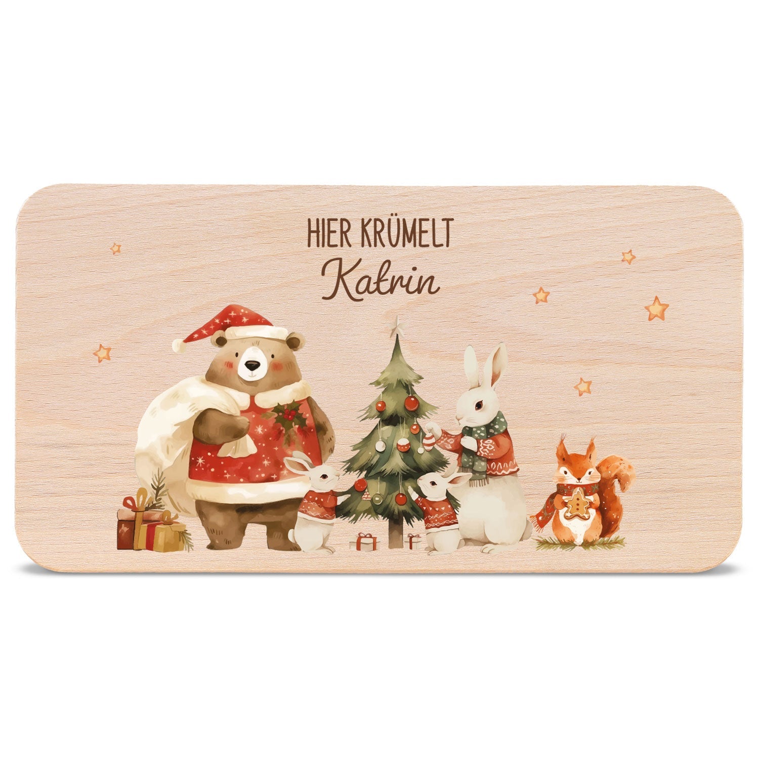 Frühstücksbrettchen zu Weihnachten - Pullovertiere - personalisiert mit Name