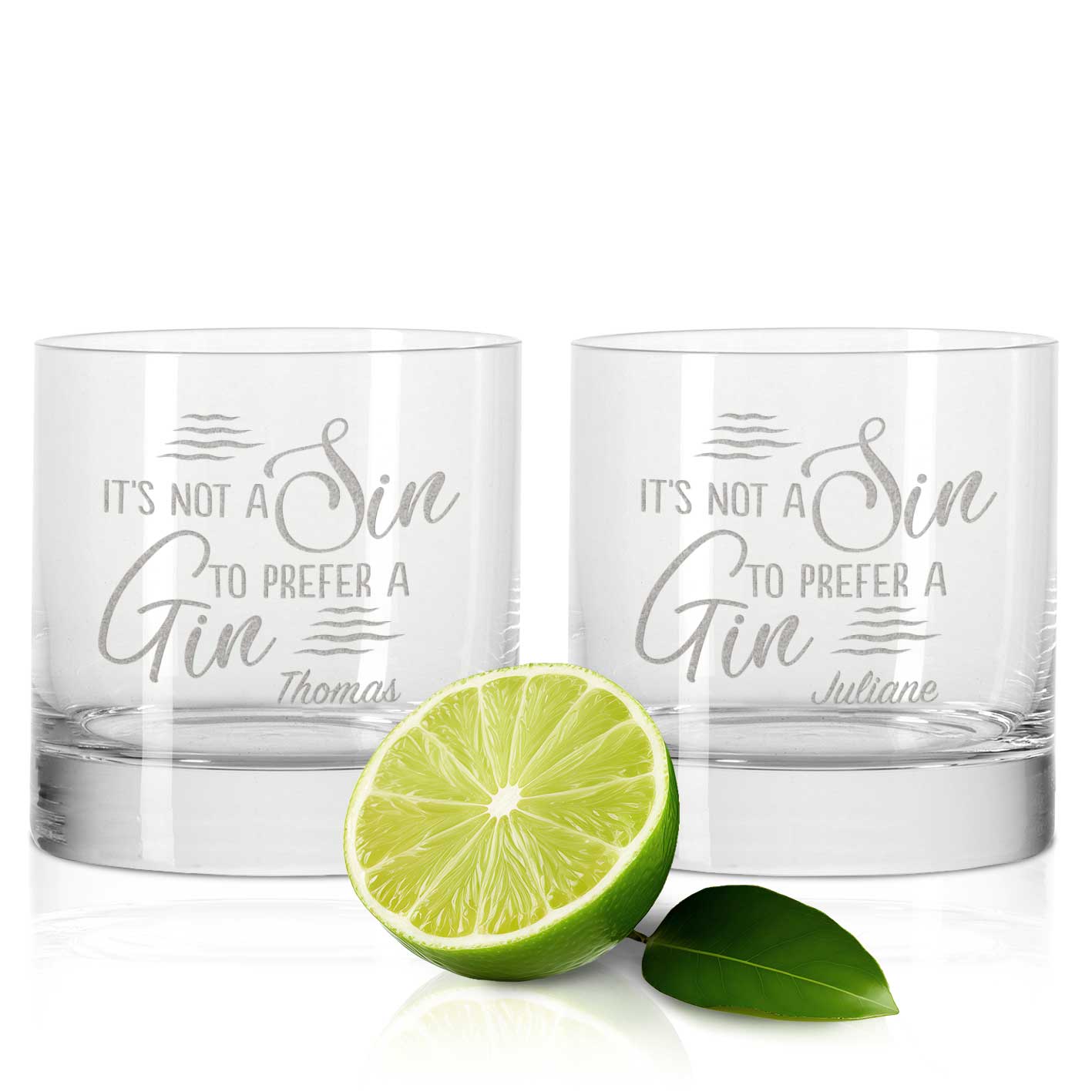2er Set Montana GIN-Gläser "It´s Not a Sin to Prefer A Gin" mit Wunschnamen