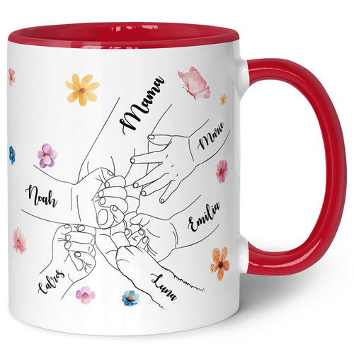 Bedruckte Tasse - Hände halten Mama - Geschenk zum Muttertag