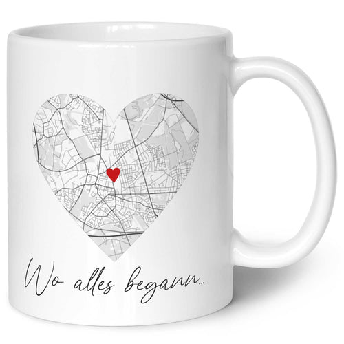 Bedruckte Tasse mit "Wo alles begann" Motiv - Personalisiertes Geschenk mit Wunschkoordinaten