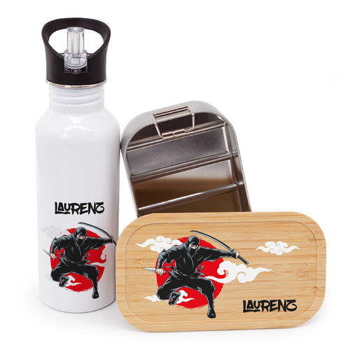 Bedruckte Brotdose & Trinkflasche im Set - Ninja