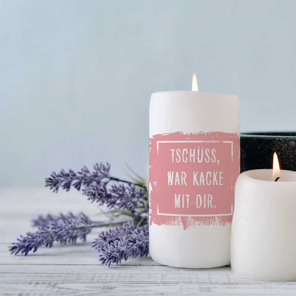 Kleine Kerze mit Spruch "Tschüss, war Kacke mit Dir"