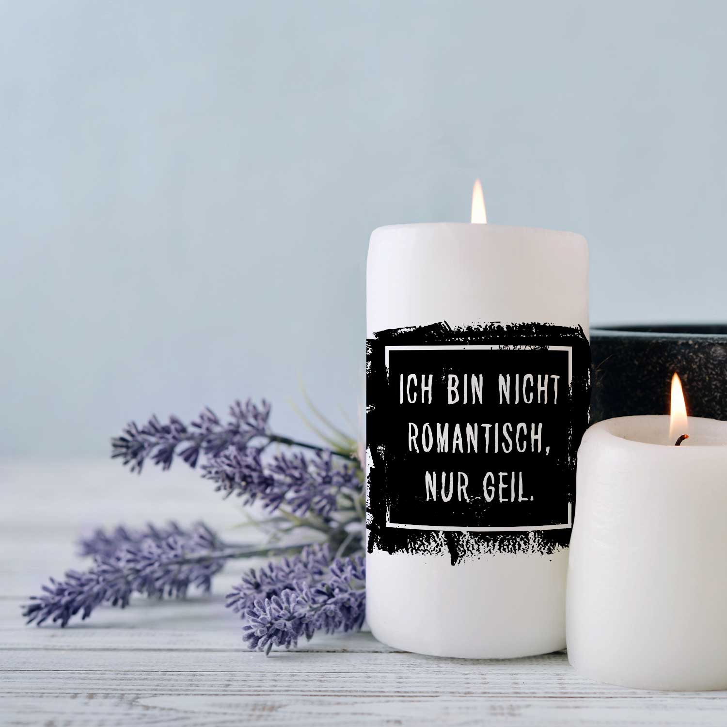Kleine Kerze mit Spruch "Ich bin nicht Romantisch"