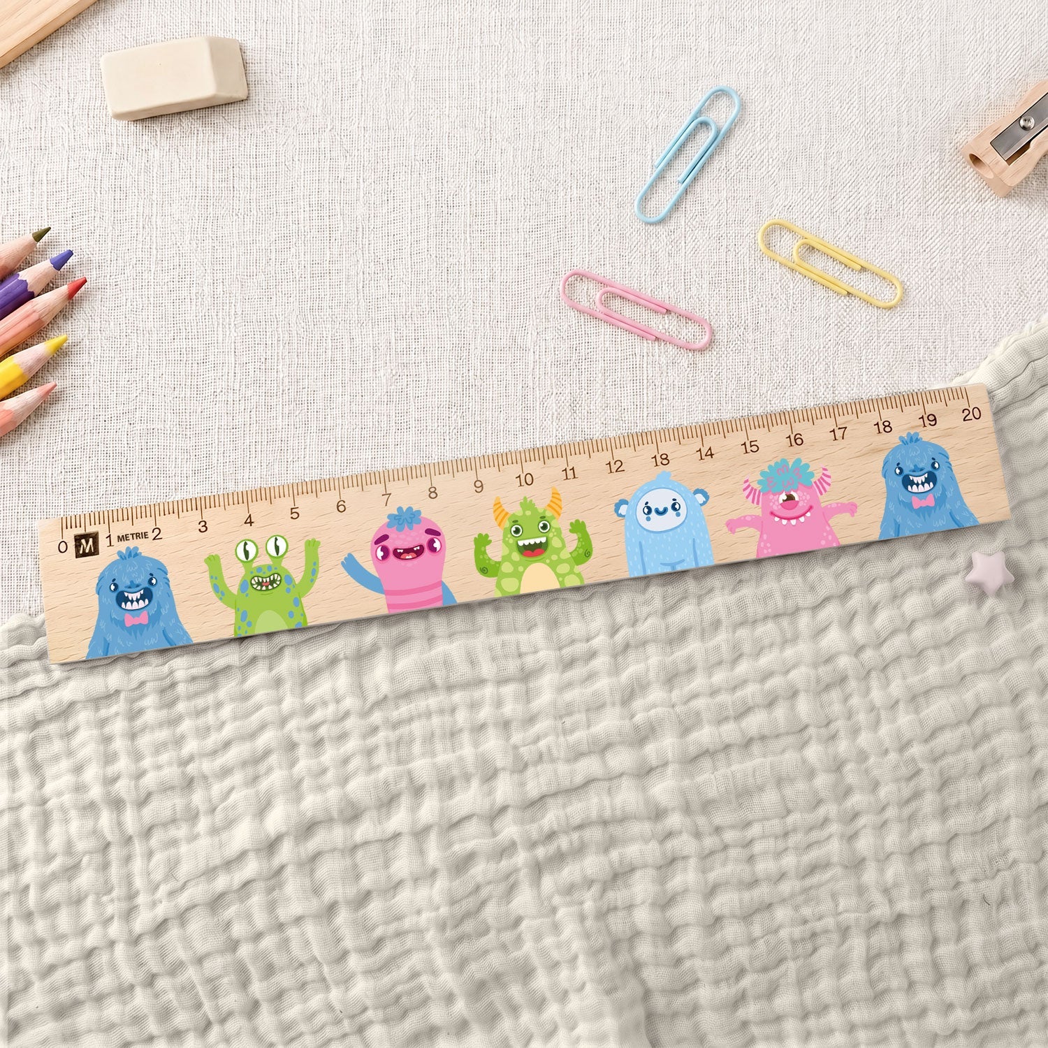 Lineal zur Einschulung im Monster Design für Kinder aus Holz