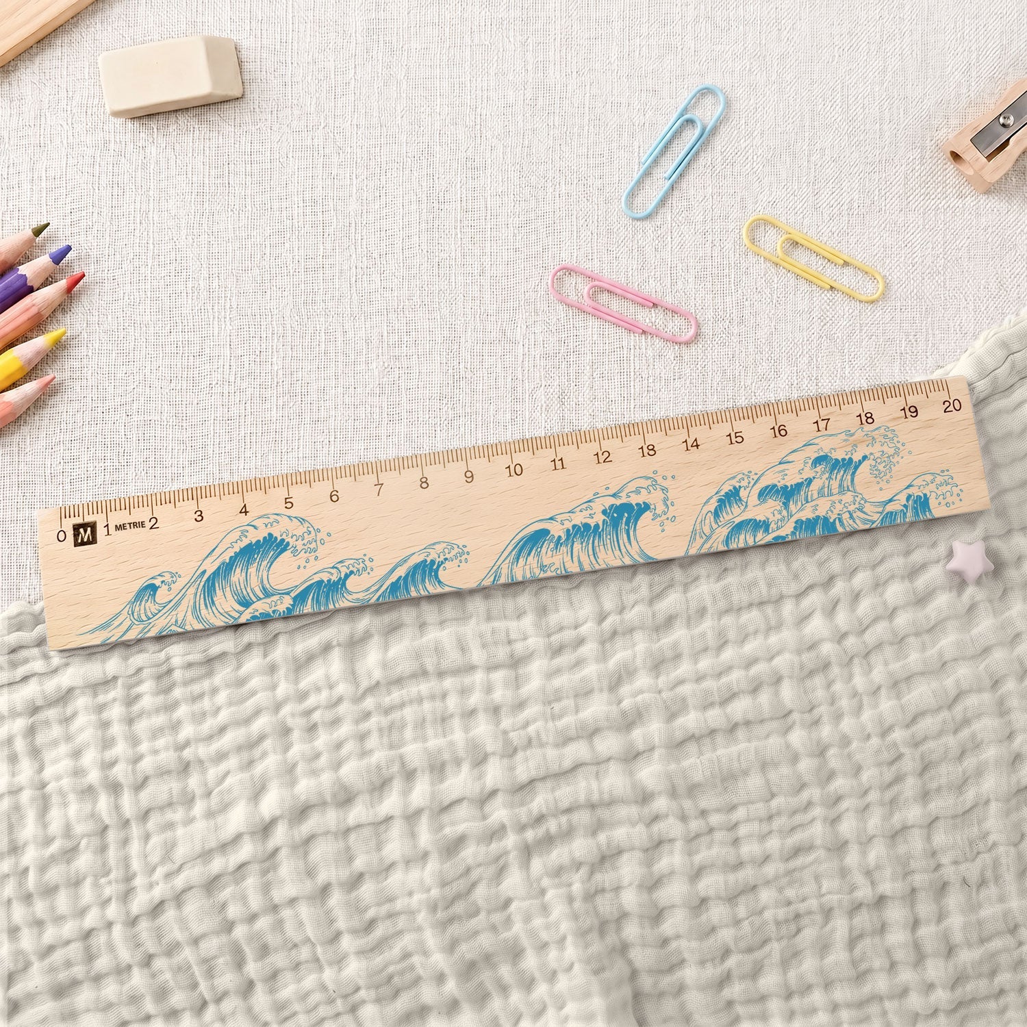 Lineal zur Einschulung im Wellen Design für Kinder aus Holz