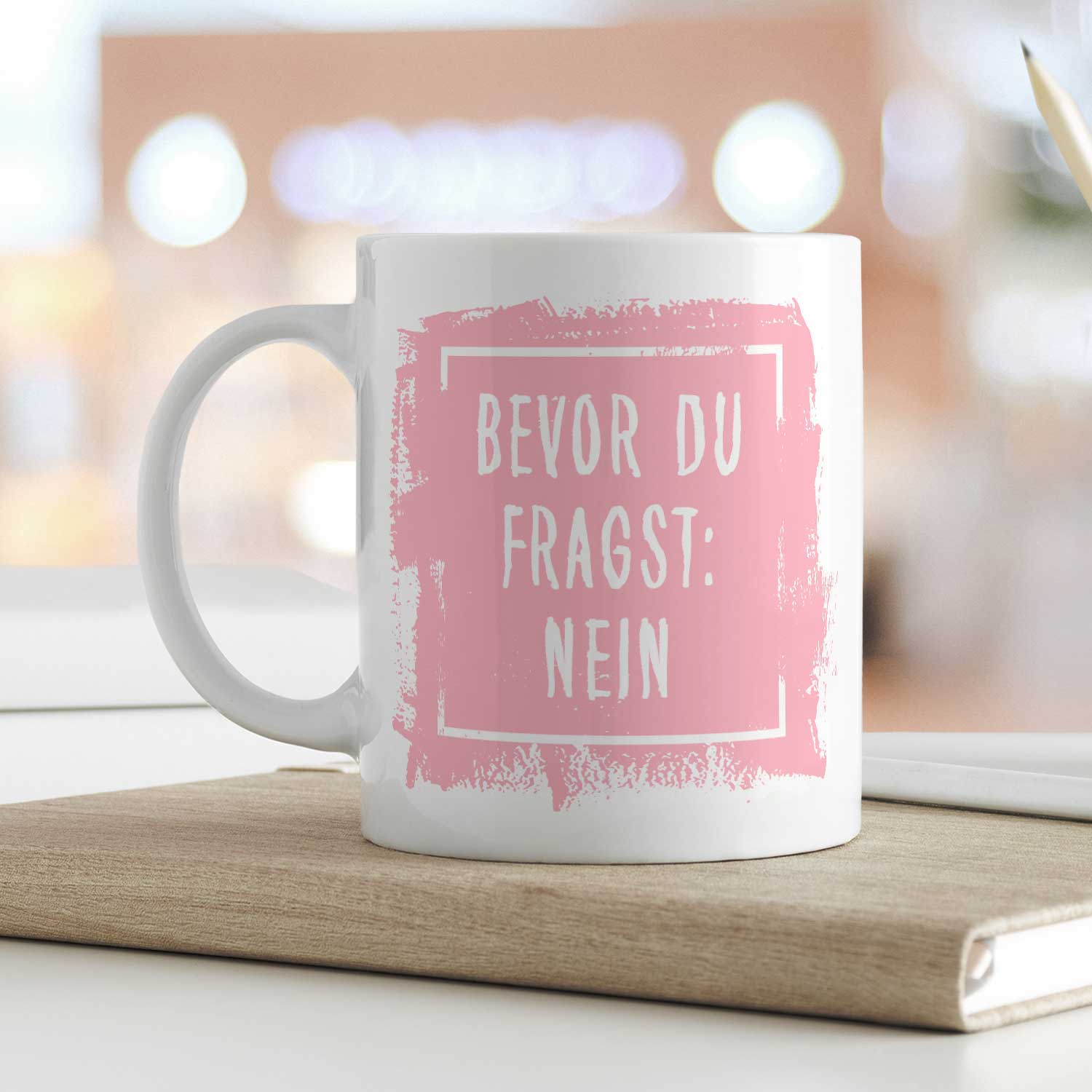 Bedruckte Tasse mit Spruch Bevor du Fragst: Nein