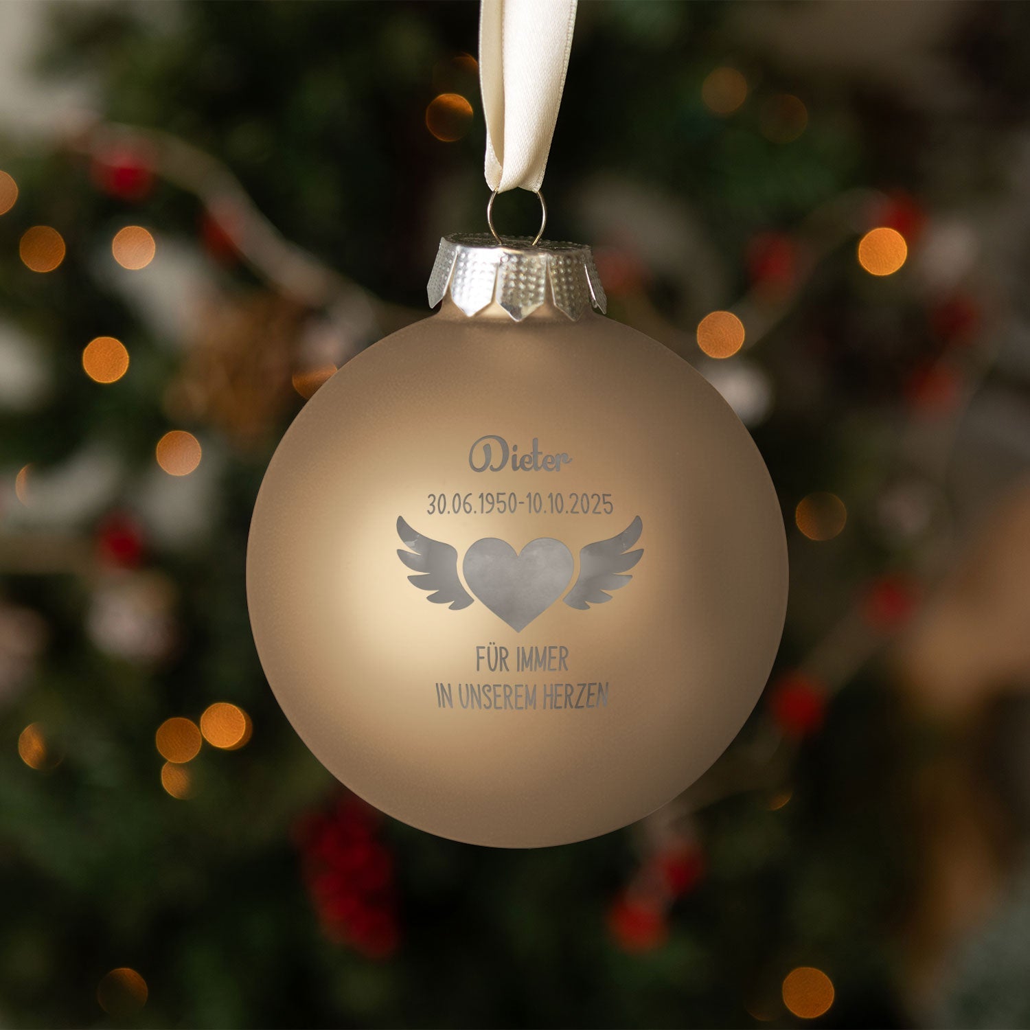 Gravierte Weihnachtskugel - Flügelherz