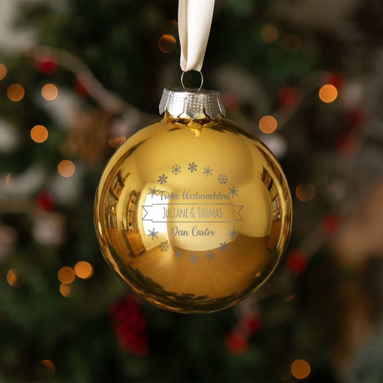 Gravierte Weihnachtskugel mit Wunschtext