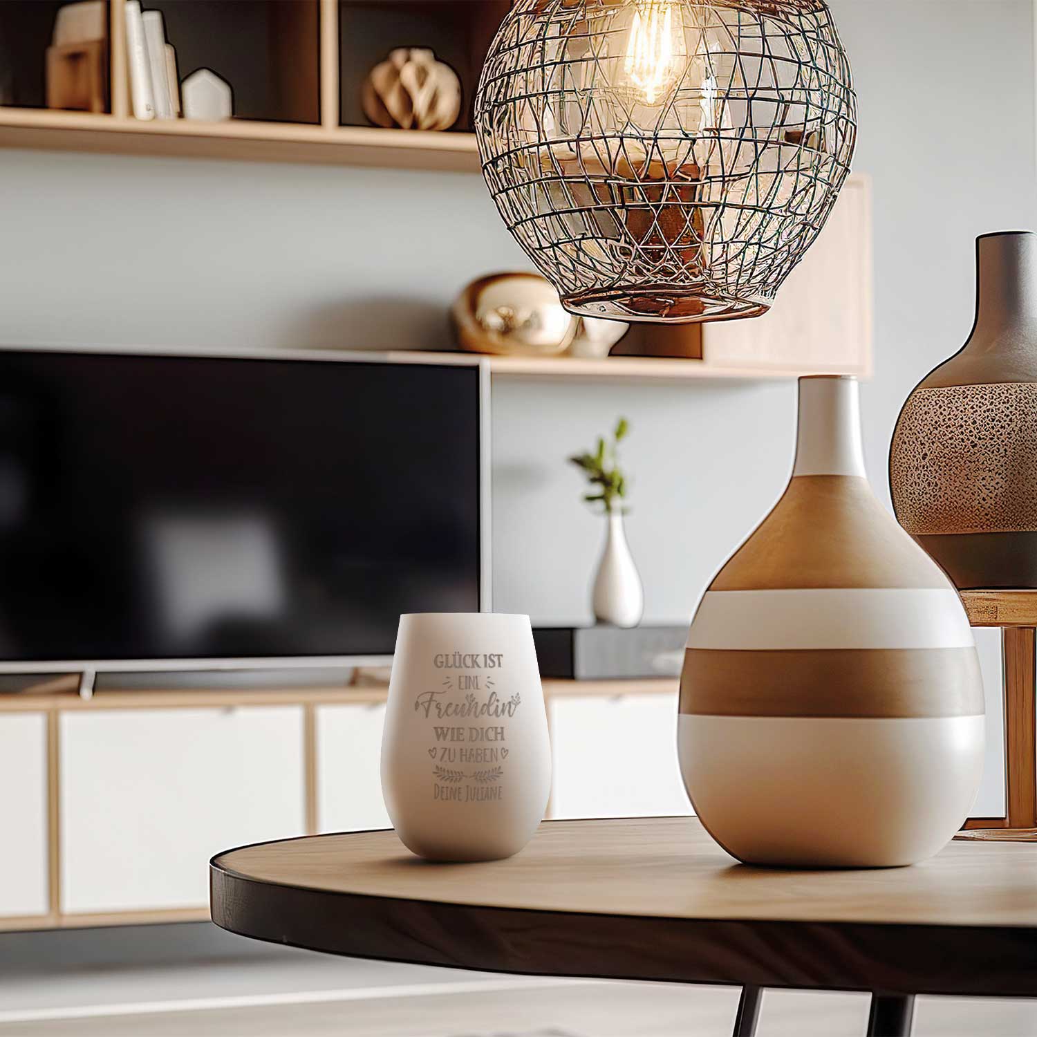 Deko Windlicht aus Glas mit Gravur - Glück ist eine Freundin wie Dich zu haben - Personalisiert mit