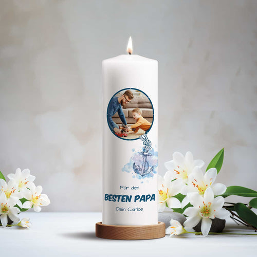 Bedruckte große Kerze mit Foto - Du bist mein Anker zum Vatertag