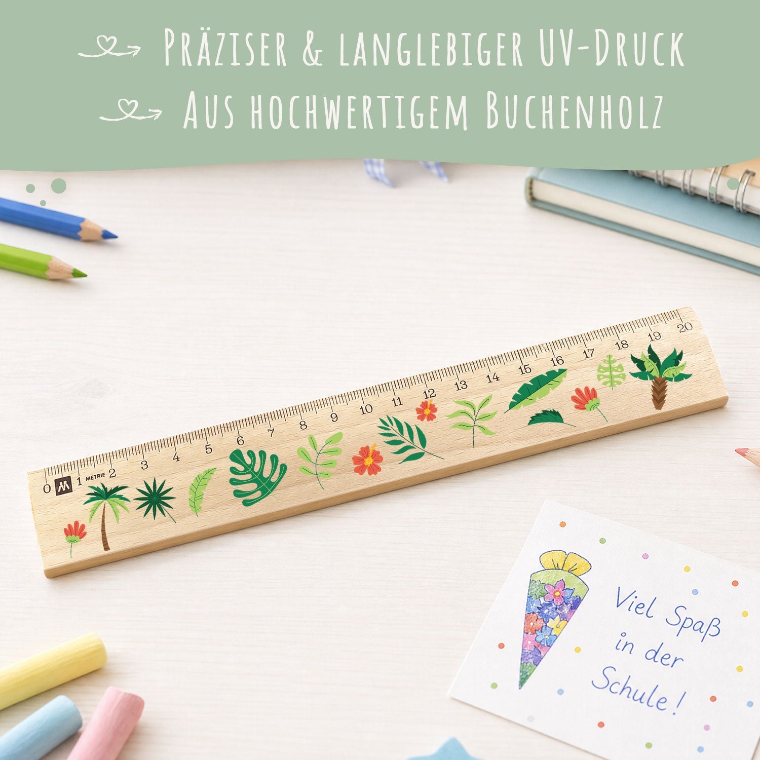 Lineal zur Einschulung im Jungle Design für Kinder aus Holz
