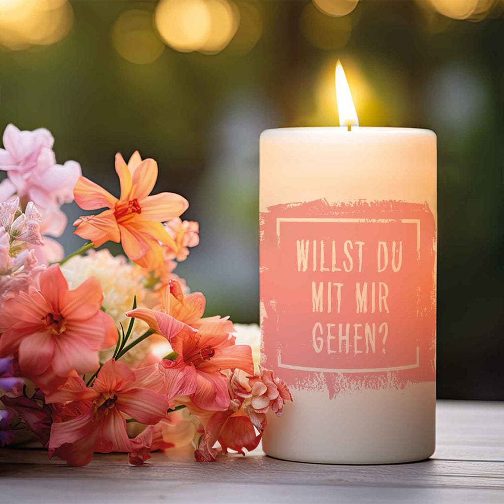 Kleine Kerze mit Spruch "Willst Du mit Mir gehen?"