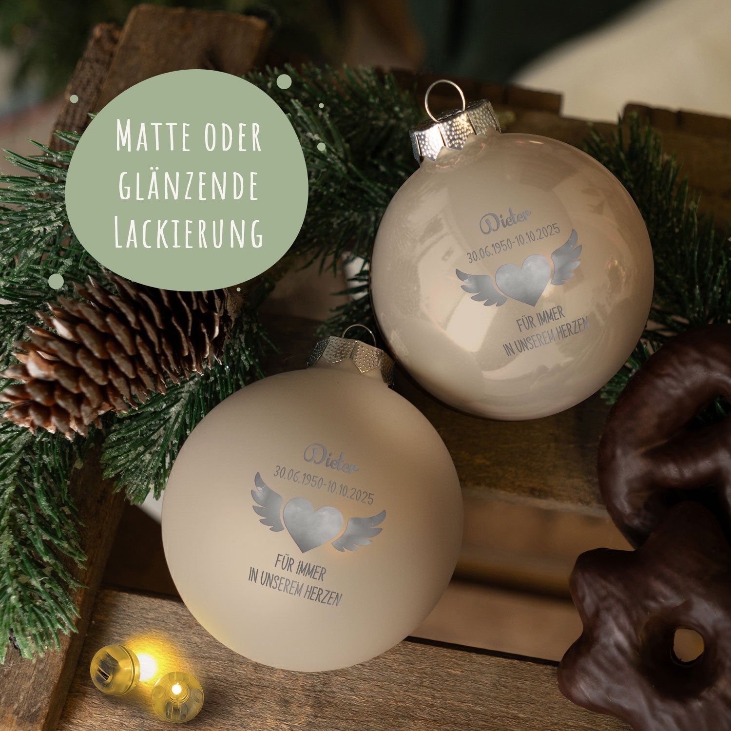 Gravierte Weihnachtskugel - Flügelherz