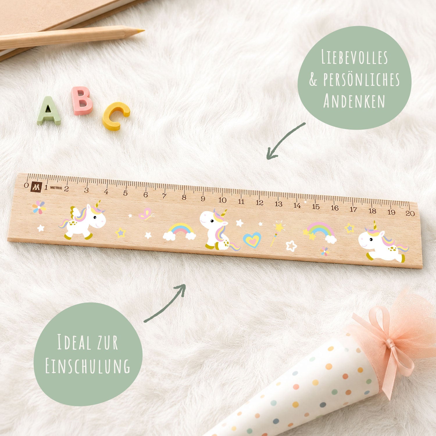 Lineal zur Einschulung im Einhörner Design für Kinder aus Holz