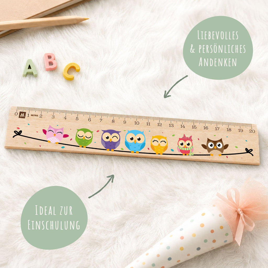 Lineal zur Einschulung im Eulen Design für Kinder aus Holz