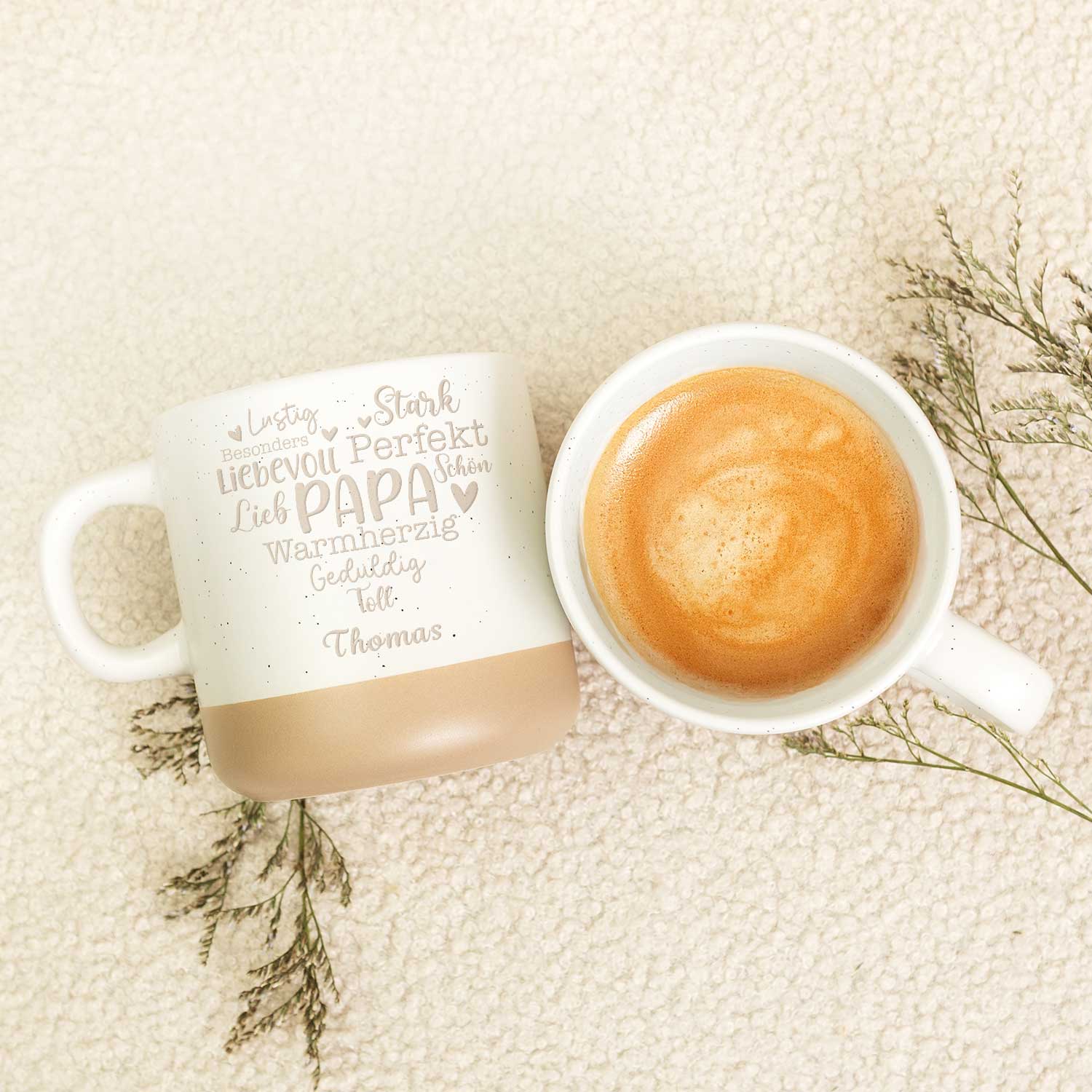 Gravierte Steingut Tasse - Papa Collage
