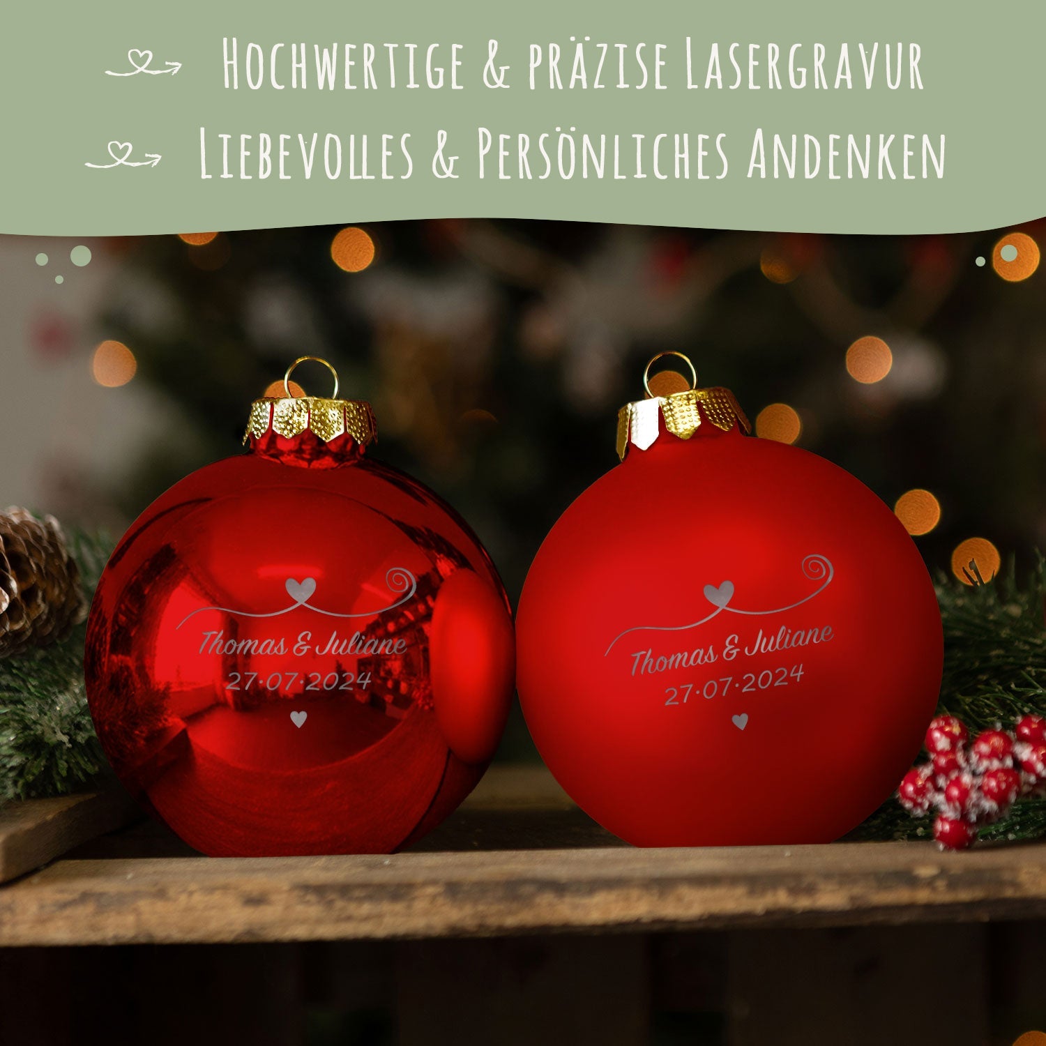 Gravierte Weihnachtskugel - Paar verliebt
