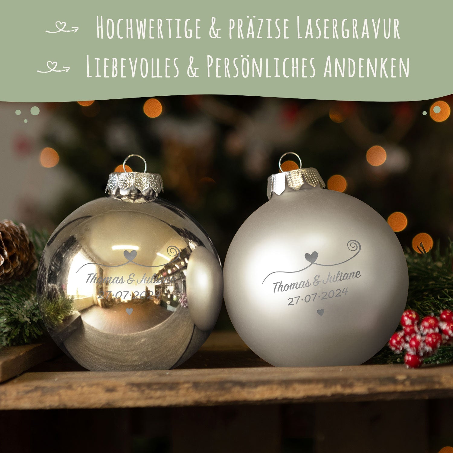Gravierte Weihnachtskugel - Paar verliebt