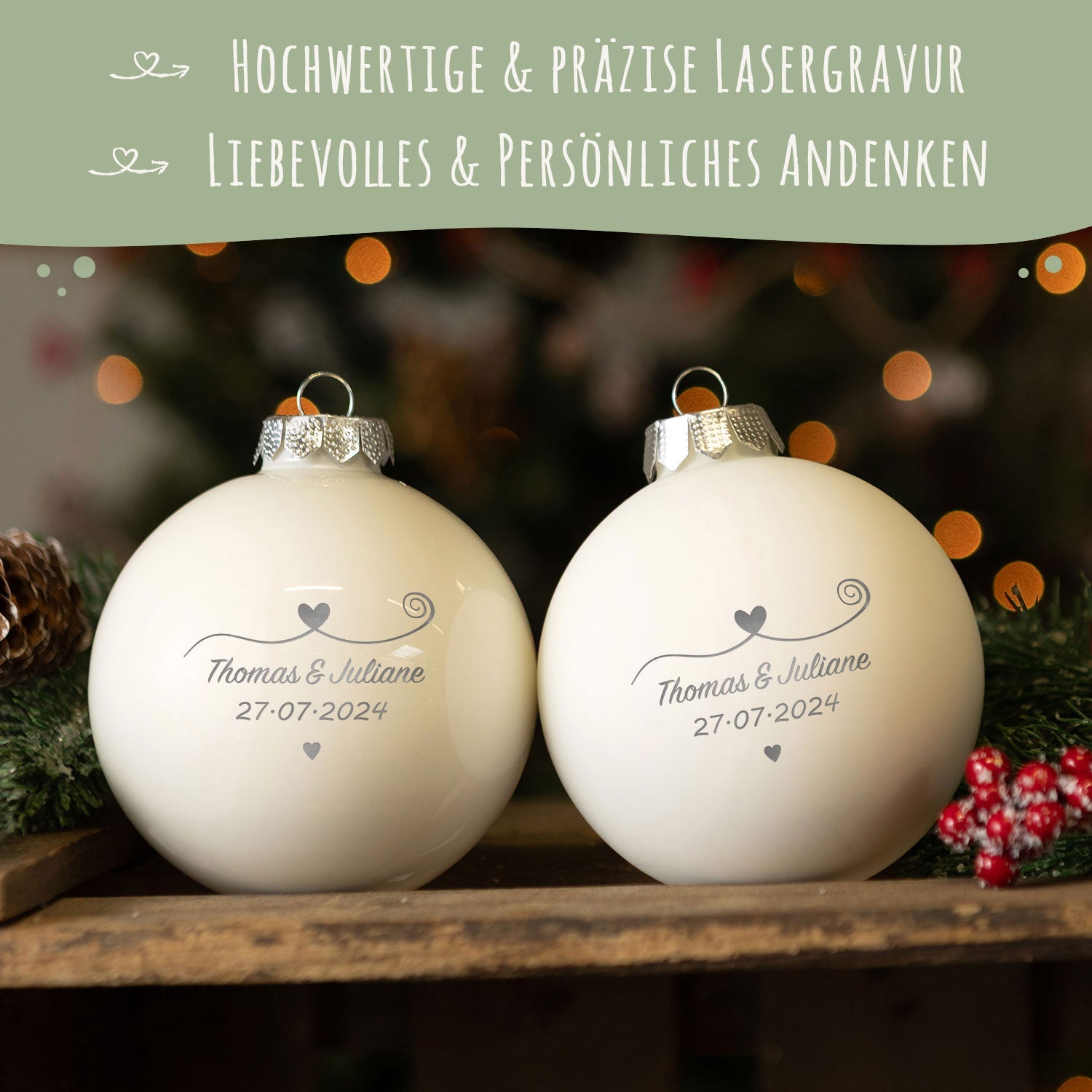 Gravierte Weihnachtskugel - Paar verliebt