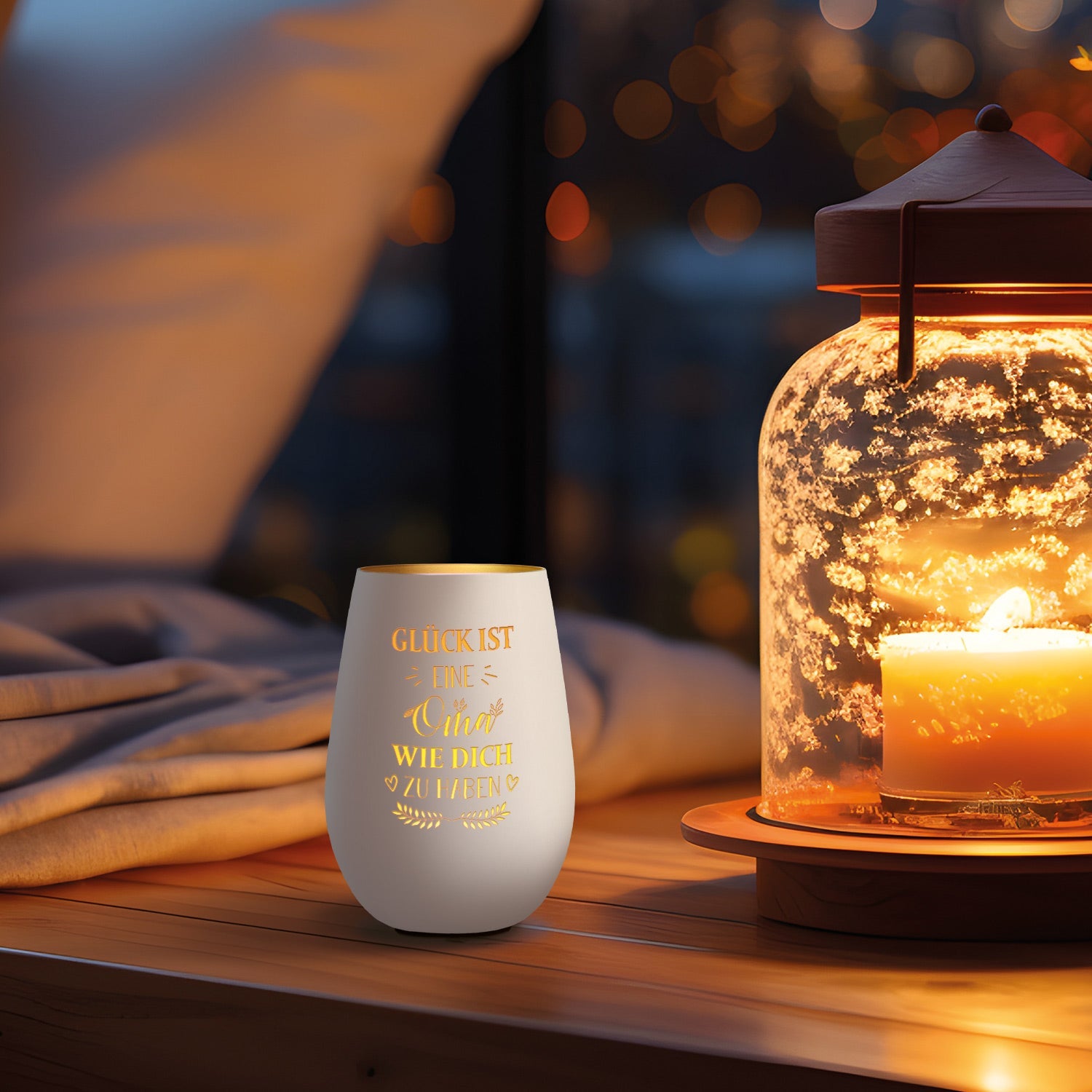 Deko Windlicht aus Glas mit Gravur - Glück ist eine Oma wie Dich zu haben - Ideal für Teelicht