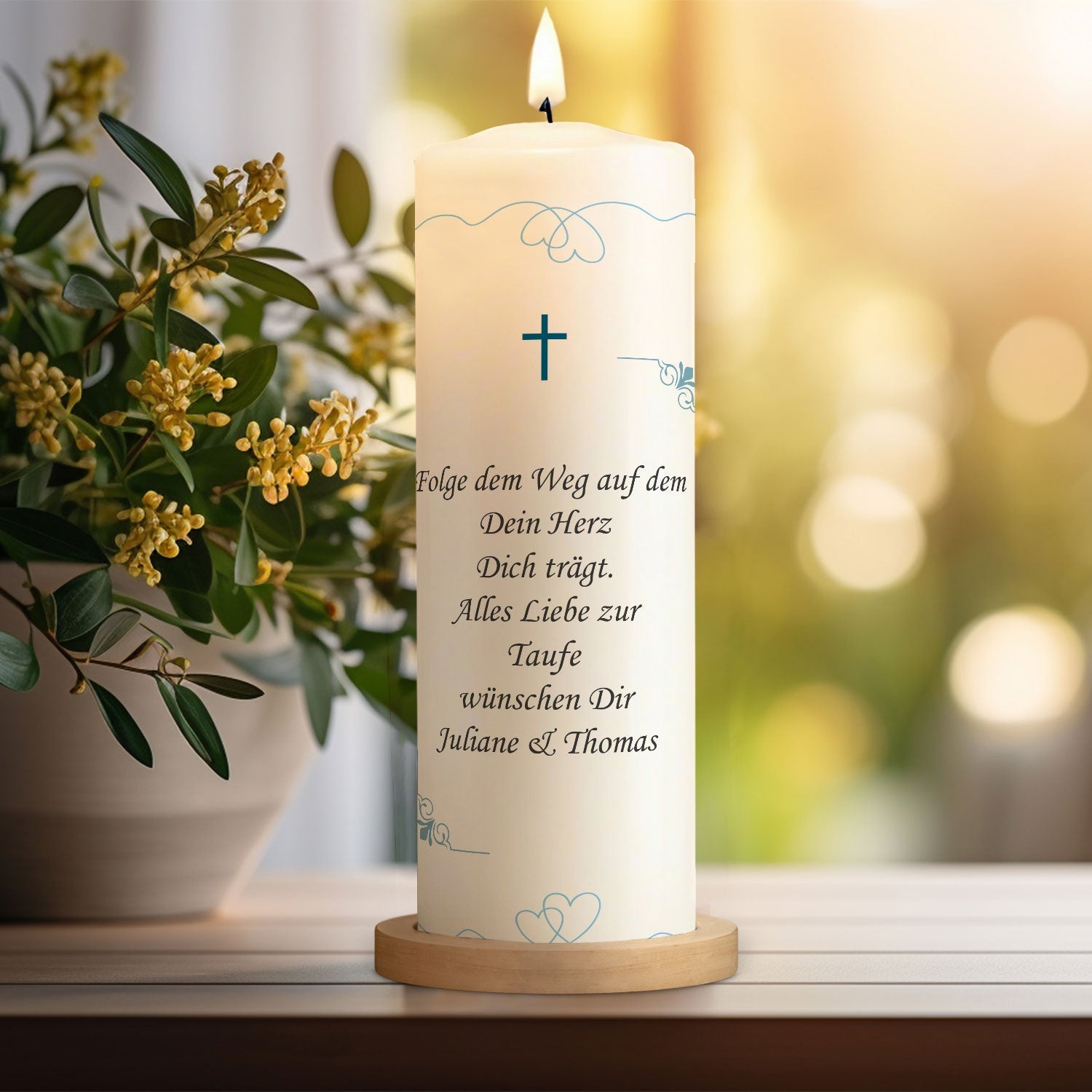 Große Kerze "Kreuz" - Taufkerze mit Namen, Datum & Taufspruch