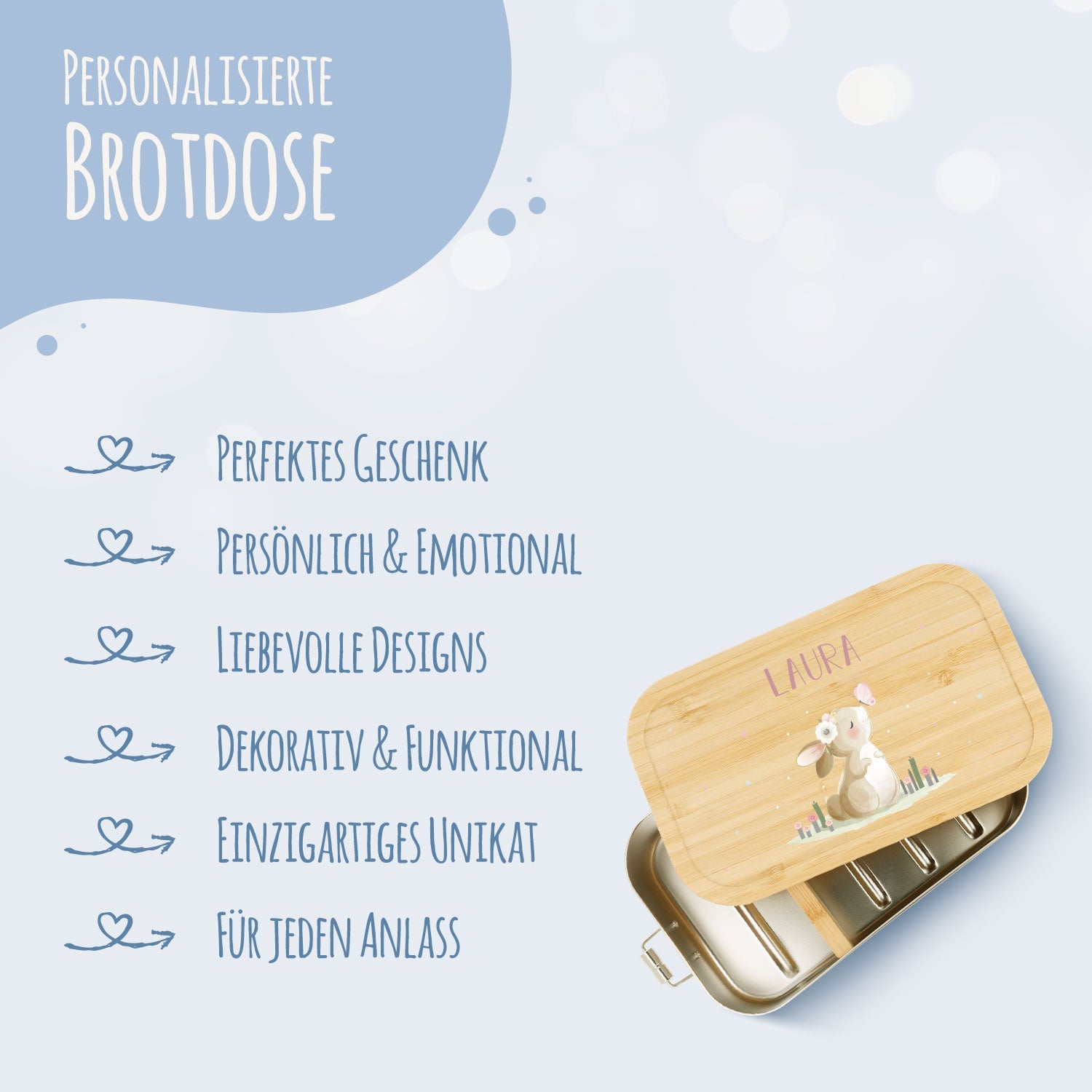 Brotdose mit Deckel für Kinder mit UV-Druck im "Hase" Design