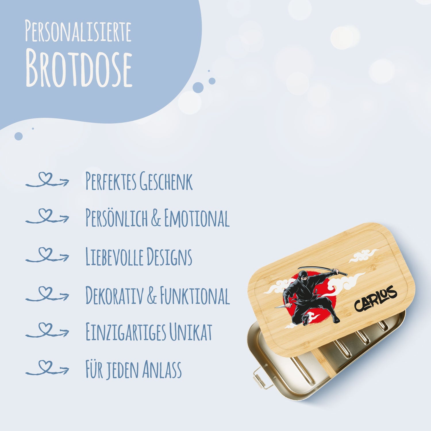Brotdose mit Deckel für Kinder mit UV-Druck im "Ninja" Design