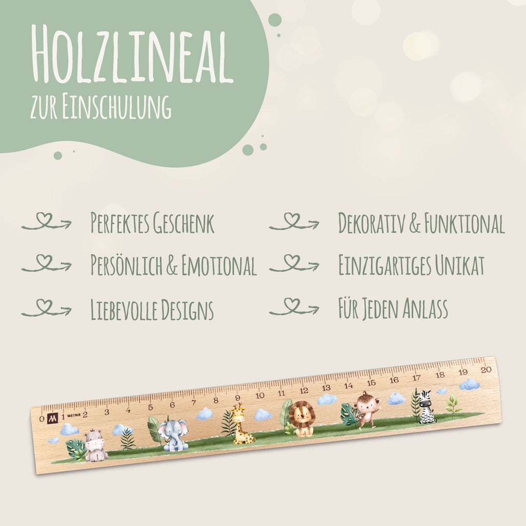 Lineal zur Einschulung im Tiere Design für Kinder aus Holz