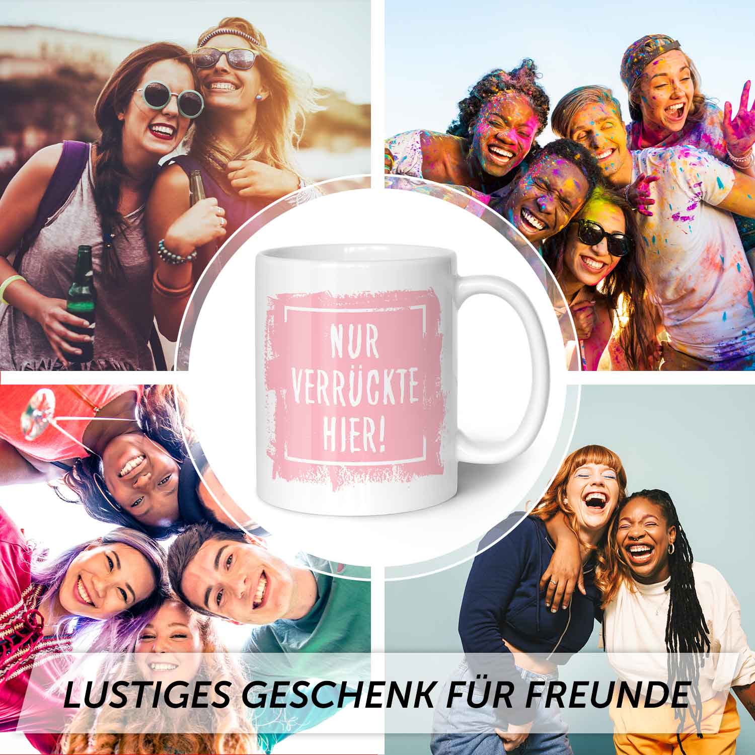 Bedruckte Tasse mit Spruch - "Nur Verrückte hier!"
