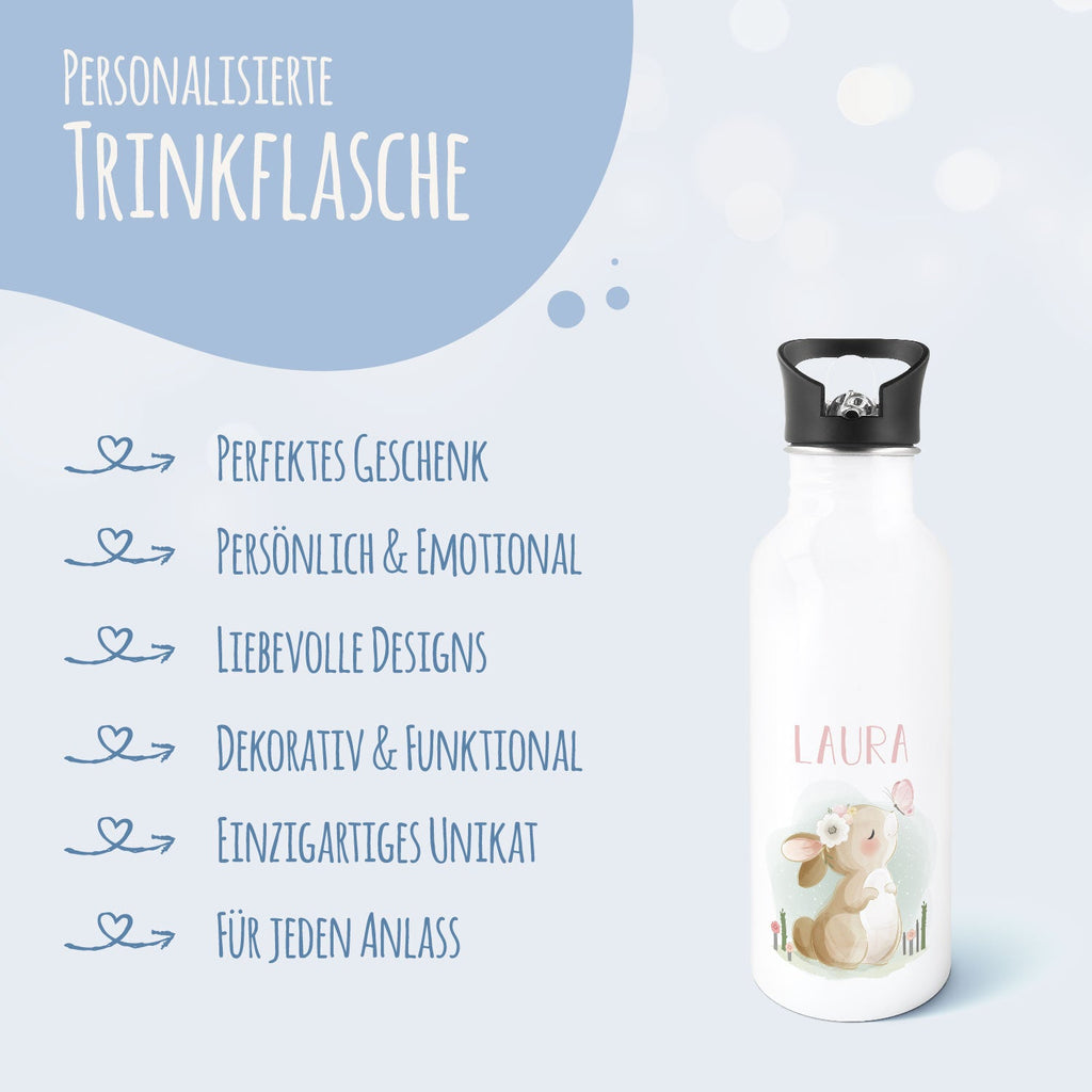 Bedruckte Trinkflasche aus Edelstahl - Hase