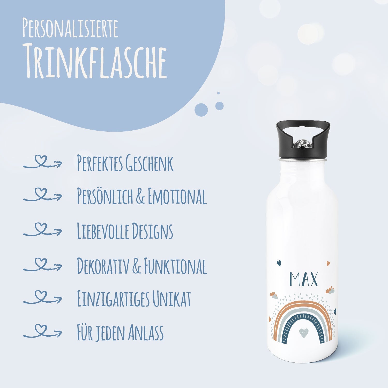 Bedruckte Trinkflasche aus Edelstahl - Regenbogen