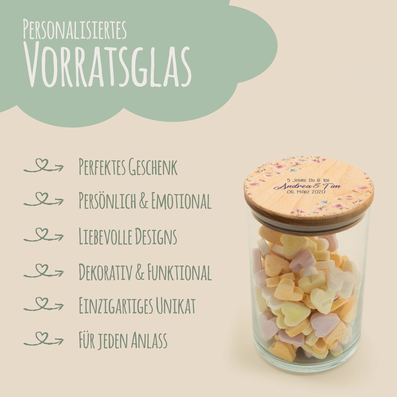 Bedrucktes Vorratsglas mit Holzdeckel - Pastell Flowers
