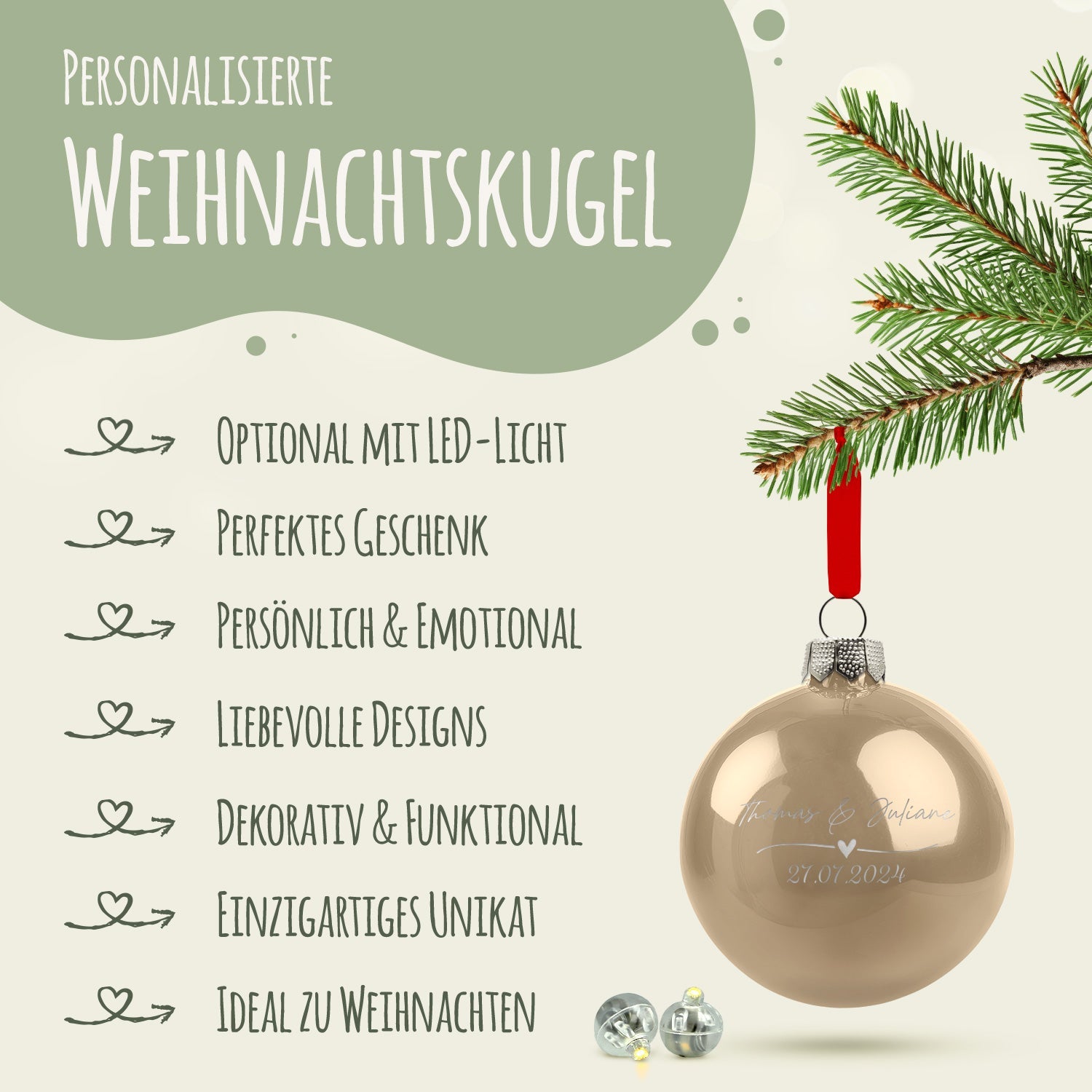 Gravierte Weihnachtskugel - Wedding Love