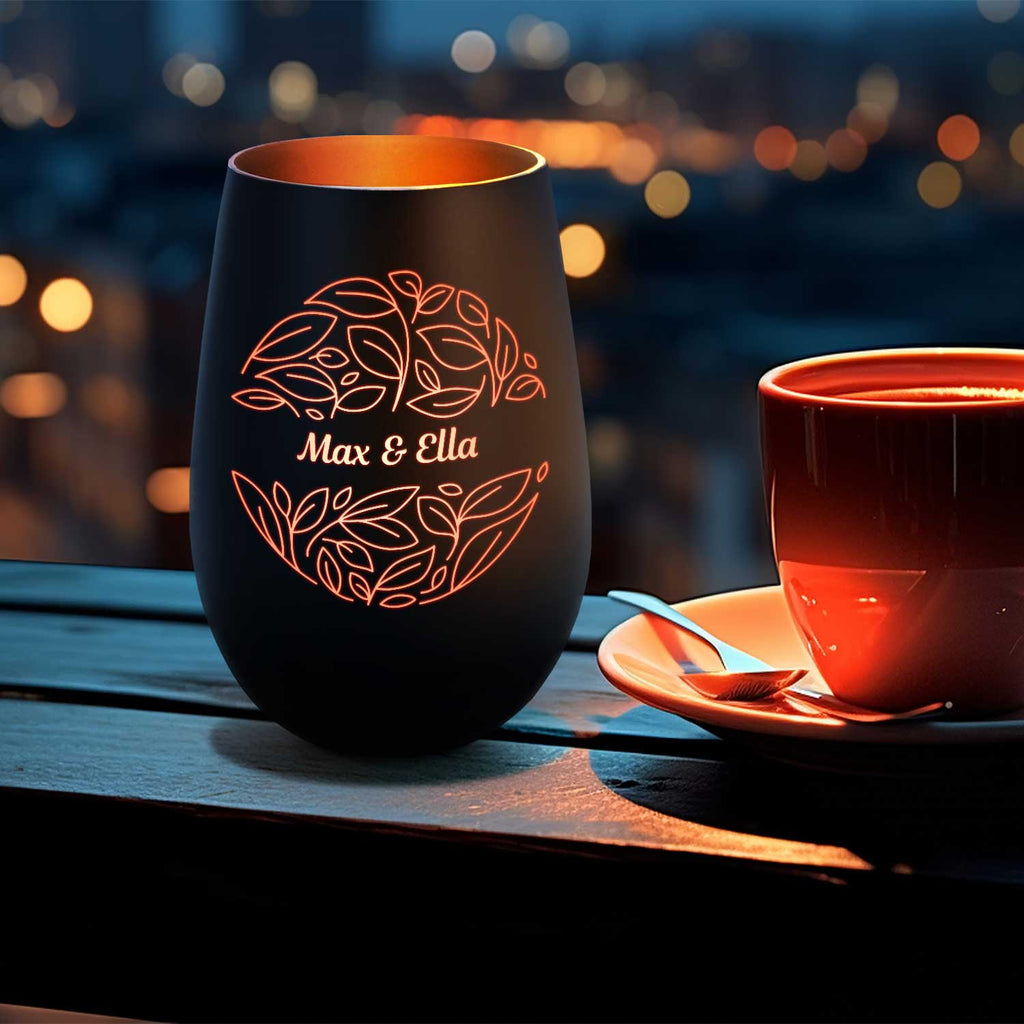 Deko Windlicht aus Glas mit Gravur - Nature Love - Personalisiert mit Name