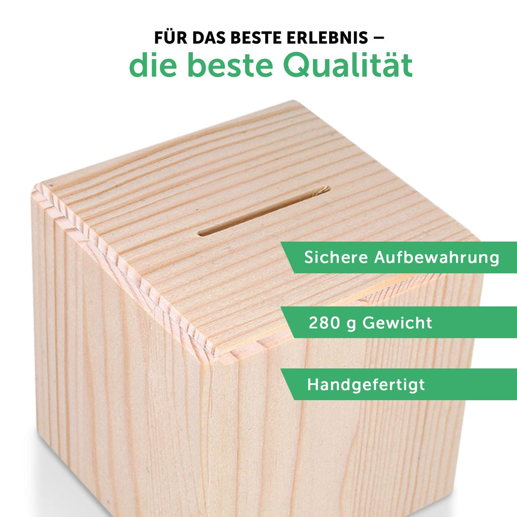 Spardose aus Holz - Schulkind