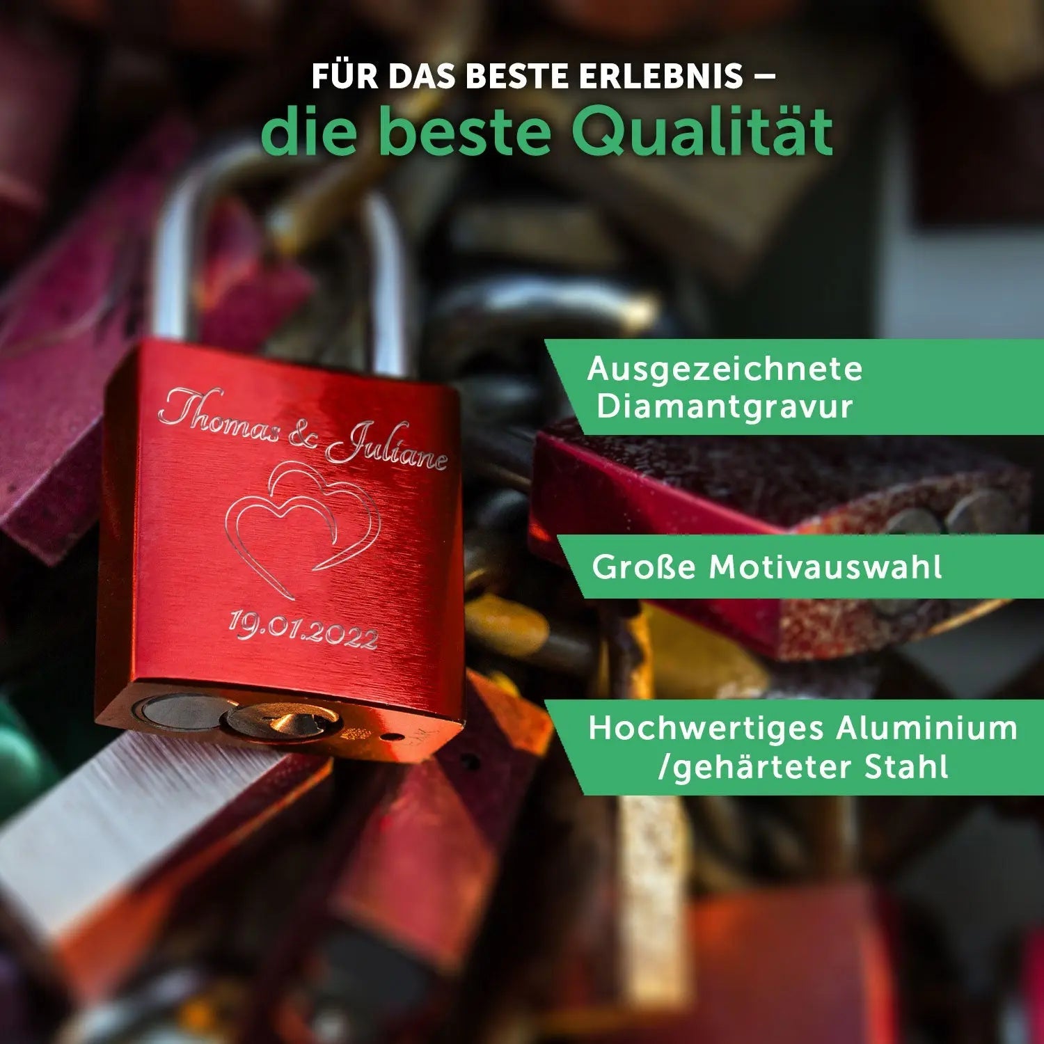 Liebesschloss in Schwarz mit Gravur
