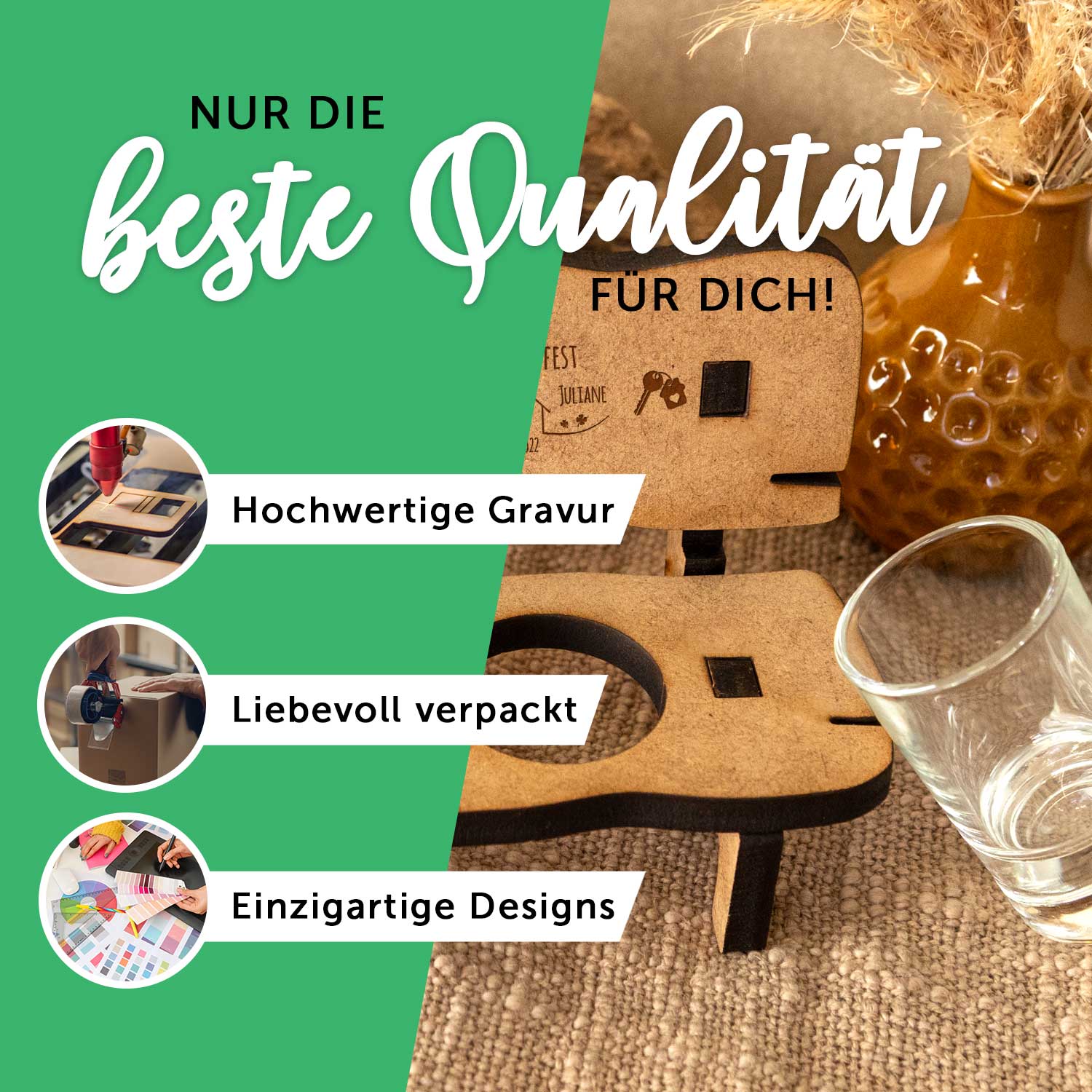 Gravierte Schnapsbank im Schluckimpfung Design + 2 Schnapsgläser