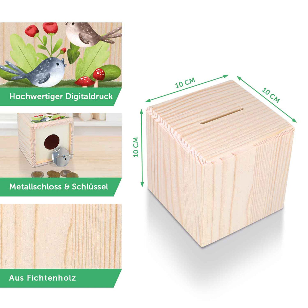 Spardose aus Holz - Tiere Kinder