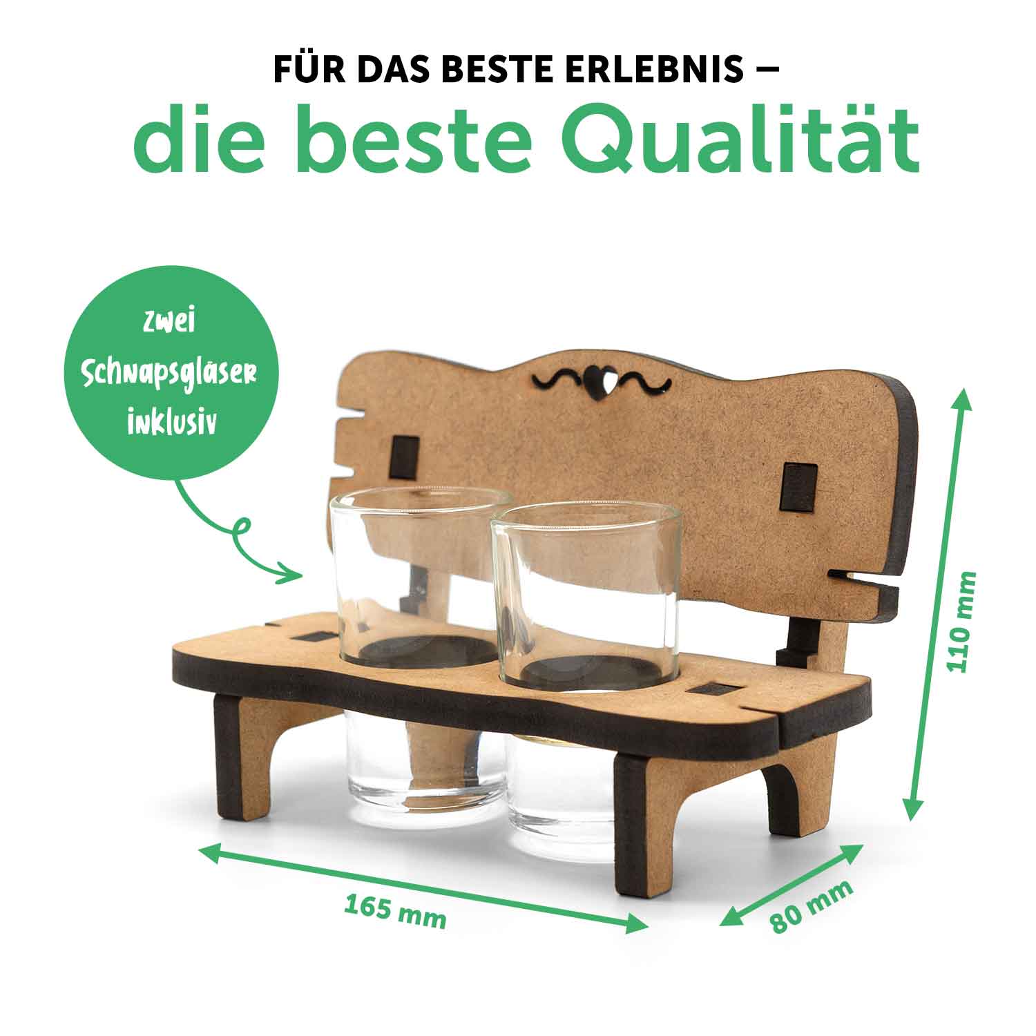 Gravierte Schnapsbank im Hochzeiten Design mit Namen & Datum + 2 Schnaps