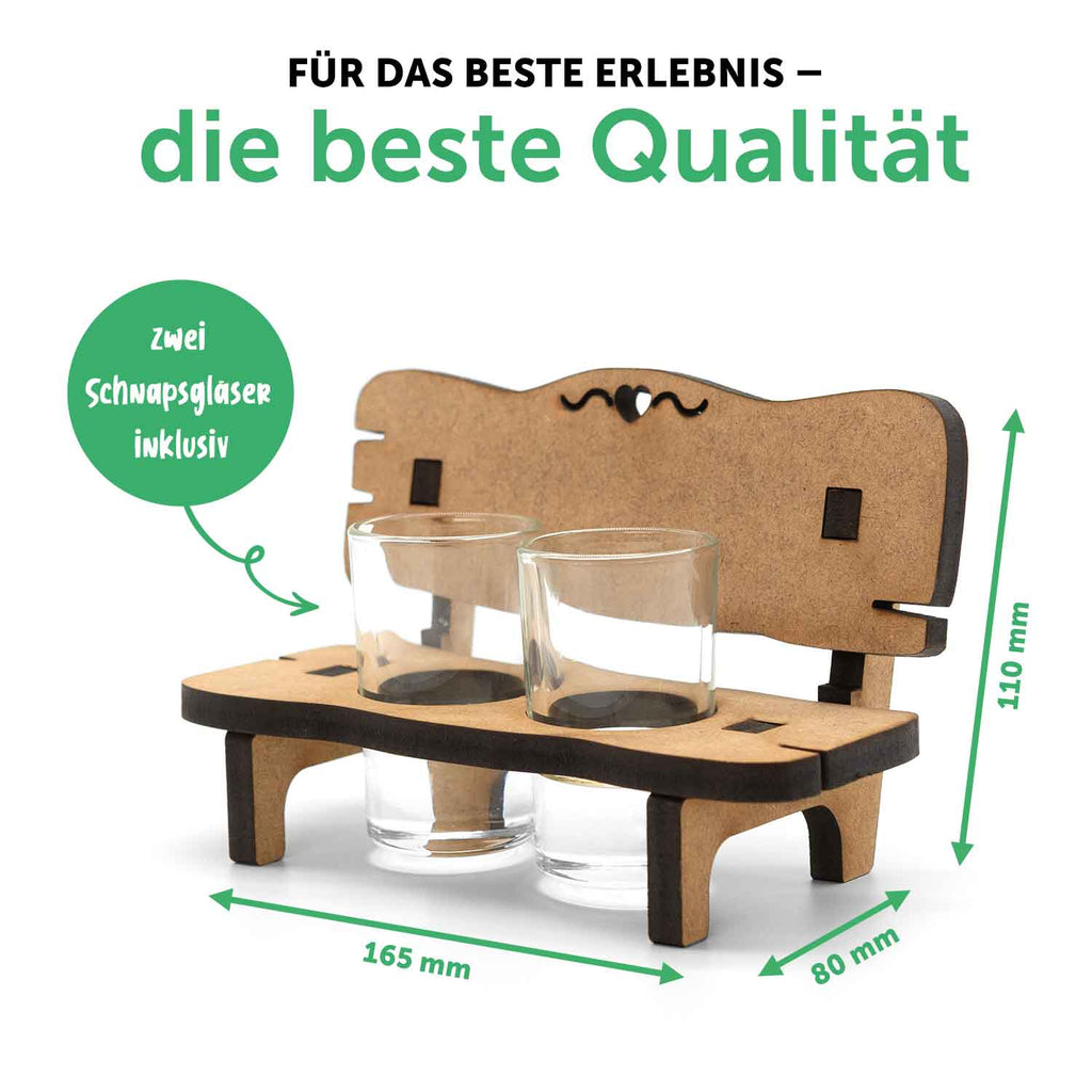 Gravierte Schnapsbank mit Wunschtext + 2 Schnapsgläser