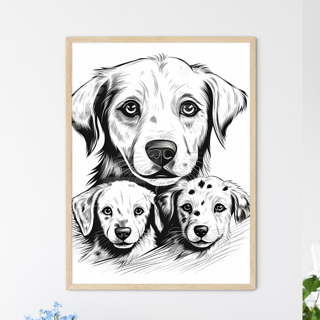 Dog And Puppies Drawing Art Print