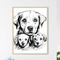 Dog And Puppies Drawing Art Print