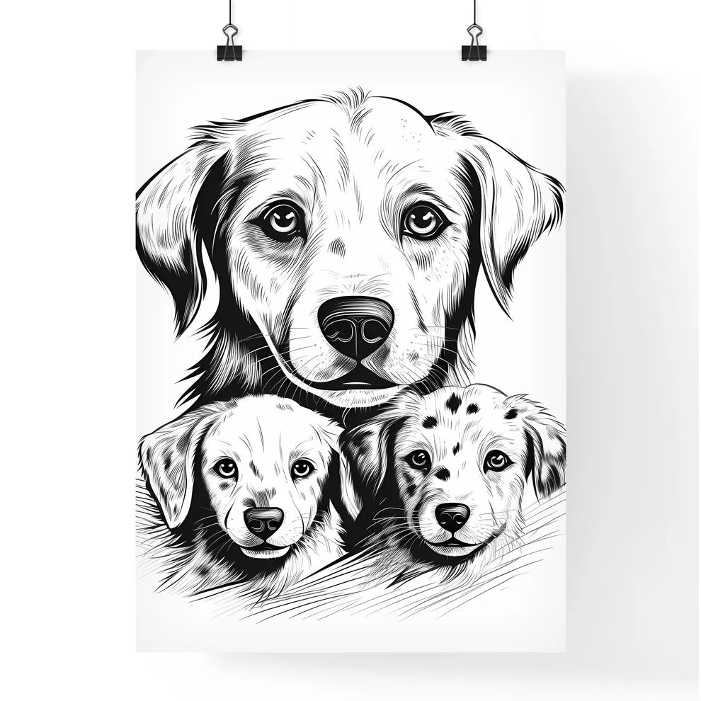 Dog And Puppies Drawing Art Print