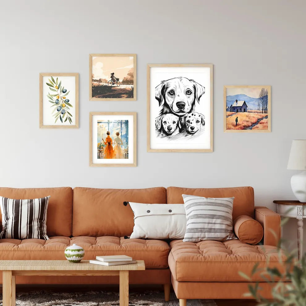 Dog And Puppies Drawing Art Print