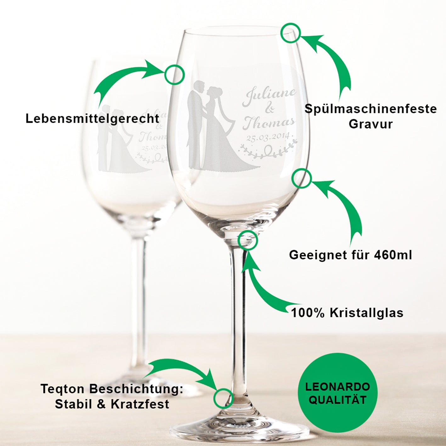 Leonardo Weingläser mit Gravur im "Brautpaar" Design als Set