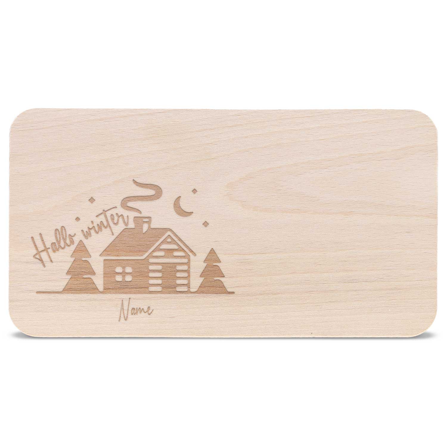 Frühstücksbrettchen aus Holz mit Gravur - Hello Winter - Personalisiert mit Name - Weihnachtsdeko