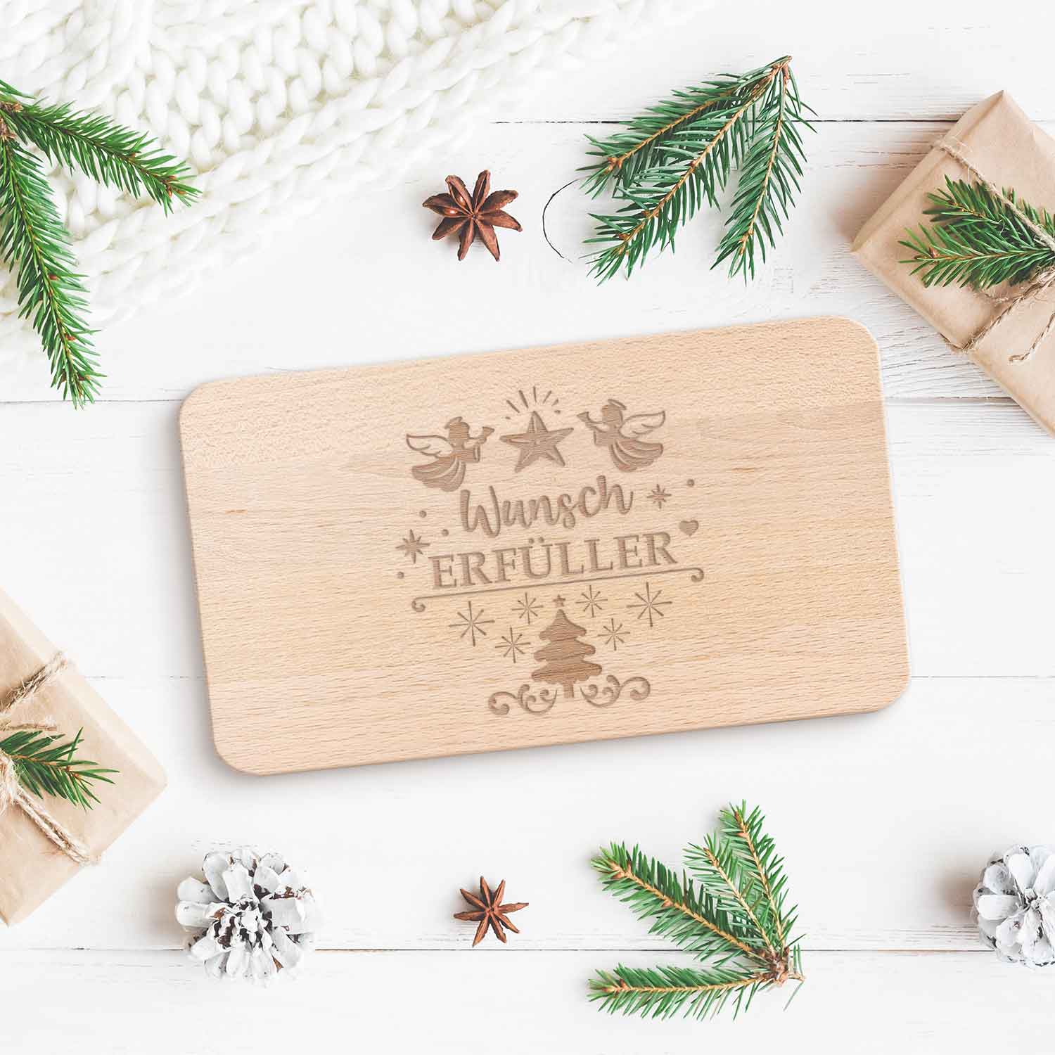 Frühstücksbrettchen aus Holz mit Gravur - Wunscherfüller - Weihnachtsdeko