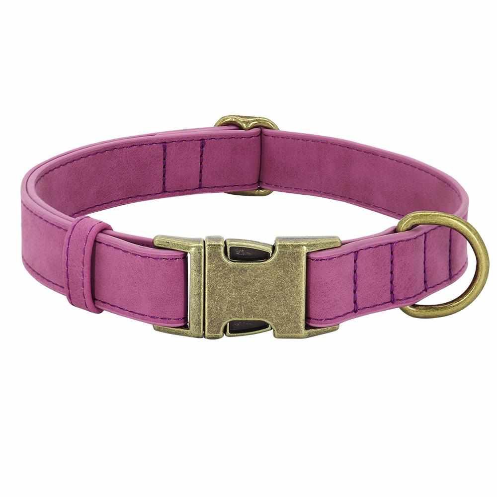 Edles Hundehalsband im Vintagelook mit Messingschnalle und kostenloser Gravur Name und Telefon